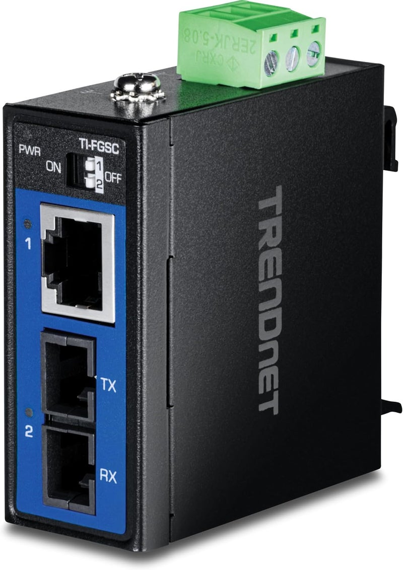 Trend Net Hardened Industrial 1000BASE-LX Multi-Mode SC Fiber Media Converter (1km, 0.62mi.), TI-FGSC, 1 x Gigabit RJ45 Port, 1 x SC-Type Interface Port, NDAA TAA Compliant - Image 1